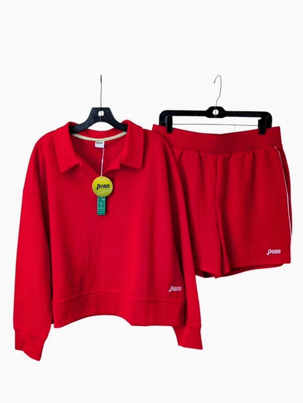 Penn Tennis Grand Slam Red Set Long Sleeve Polo Sweatshirt and Shorts Large NWT